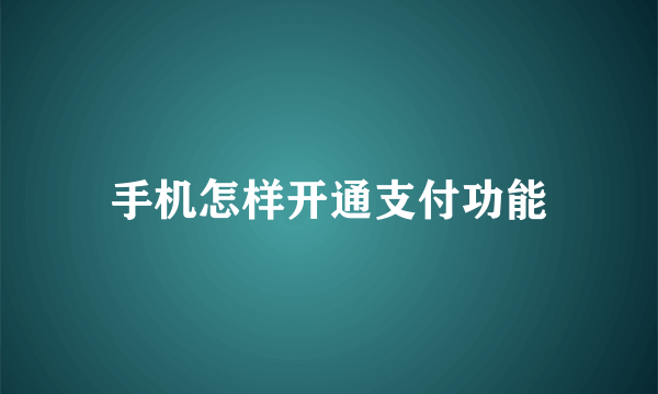 手机怎样开通支付功能