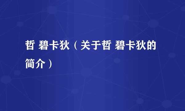 哲 碧卡狄（关于哲 碧卡狄的简介）