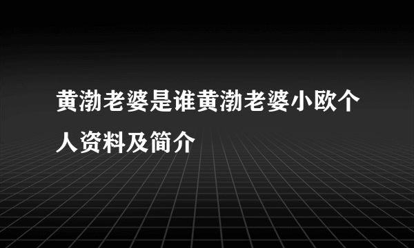 黄渤老婆是谁黄渤老婆小欧个人资料及简介