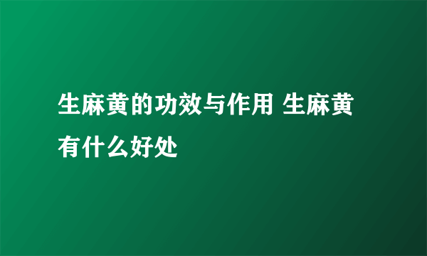 生麻黄的功效与作用 生麻黄有什么好处