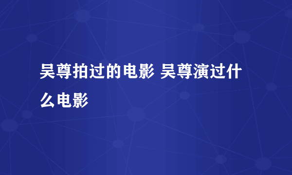 吴尊拍过的电影 吴尊演过什么电影