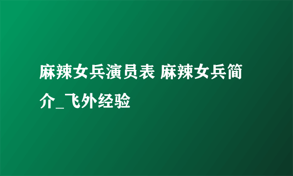 麻辣女兵演员表 麻辣女兵简介_飞外经验