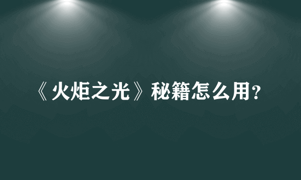 《火炬之光》秘籍怎么用？