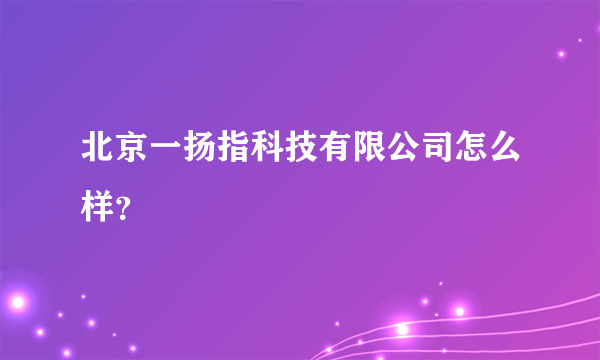 北京一扬指科技有限公司怎么样？