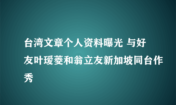 台湾文章个人资料曝光 与好友叶瑷菱和翁立友新加坡同台作秀