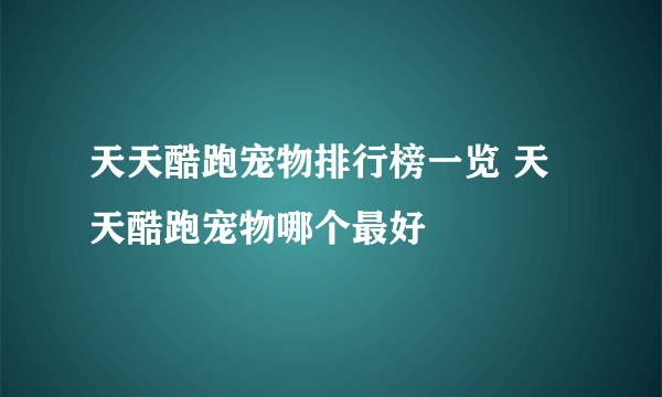 天天酷跑宠物排行榜一览 天天酷跑宠物哪个最好