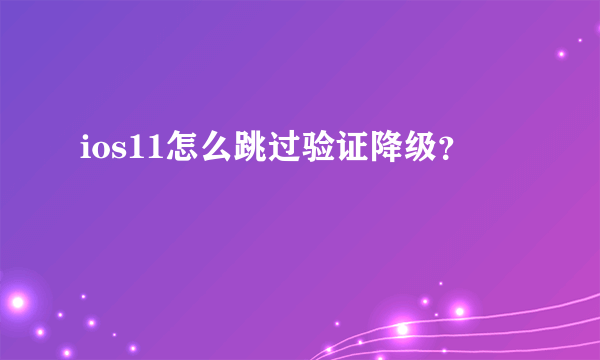 ios11怎么跳过验证降级？