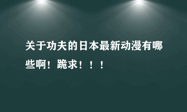 关于功夫的日本最新动漫有哪些啊！跪求！！！