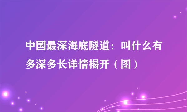 中国最深海底隧道：叫什么有多深多长详情揭开（图）