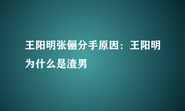 王阳明张俪分手原因：王阳明为什么是渣男