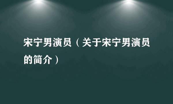 宋宁男演员（关于宋宁男演员的简介）