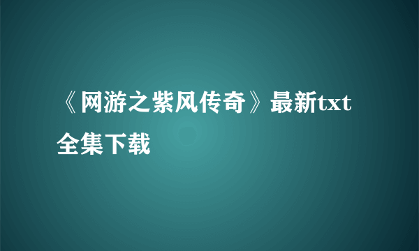 《网游之紫风传奇》最新txt全集下载