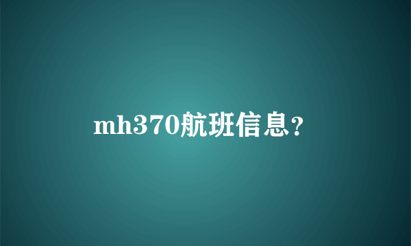 mh370航班信息？