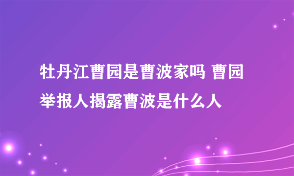 牡丹江曹园是曹波家吗 曹园举报人揭露曹波是什么人