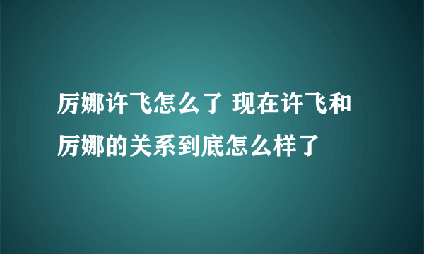 厉娜许飞怎么了 现在许飞和厉娜的关系到底怎么样了