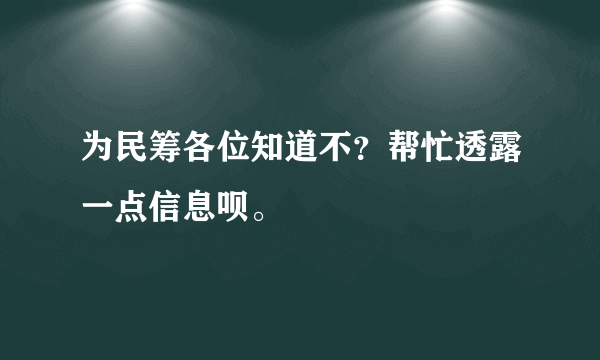 为民筹各位知道不？帮忙透露一点信息呗。