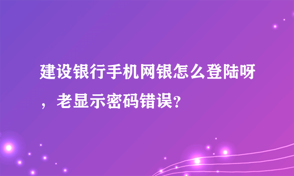 建设银行手机网银怎么登陆呀，老显示密码错误？