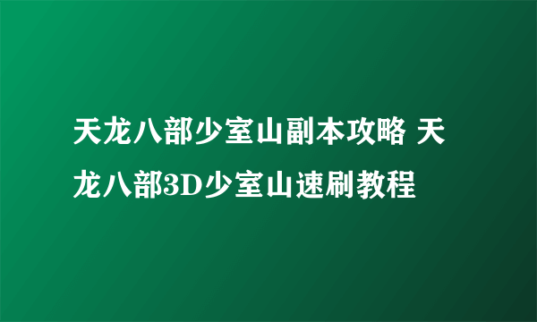 天龙八部少室山副本攻略 天龙八部3D少室山速刷教程