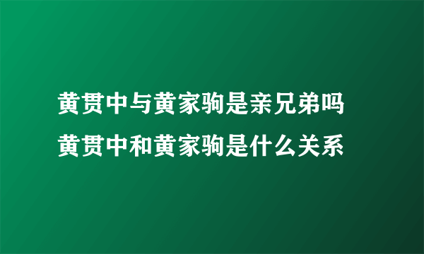 黄贯中与黄家驹是亲兄弟吗 黄贯中和黄家驹是什么关系