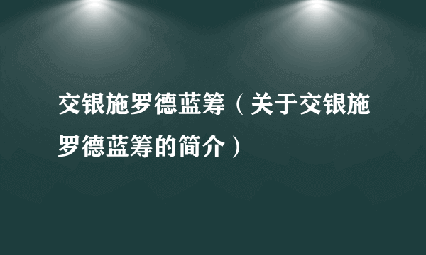 交银施罗德蓝筹（关于交银施罗德蓝筹的简介）