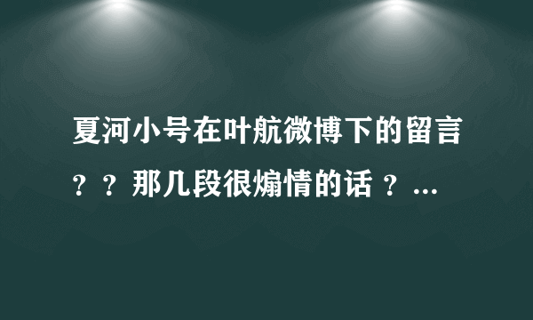 夏河小号在叶航微博下的留言？？那几段很煽情的话 ？哪位亲有截图？或者记得也行？请告诉我。谢谢