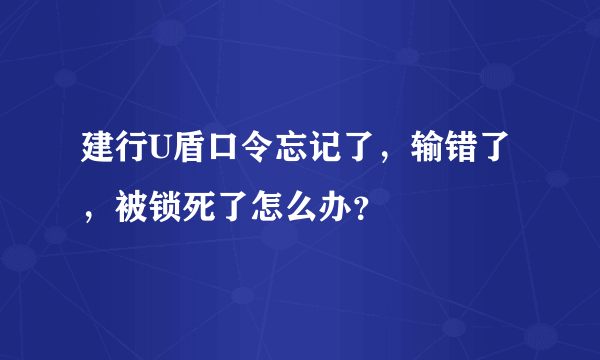 建行U盾口令忘记了，输错了，被锁死了怎么办？