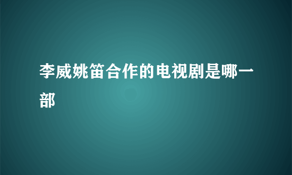 李威姚笛合作的电视剧是哪一部