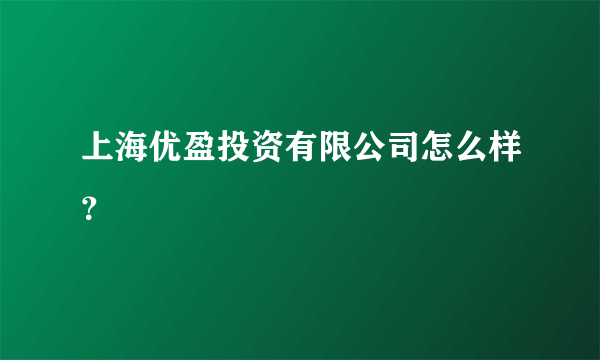 上海优盈投资有限公司怎么样？