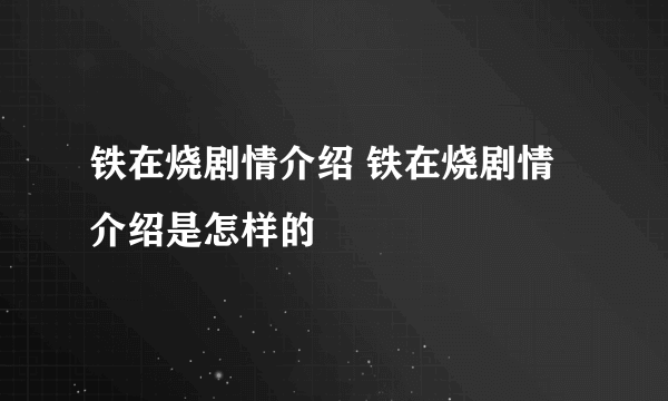 铁在烧剧情介绍 铁在烧剧情介绍是怎样的