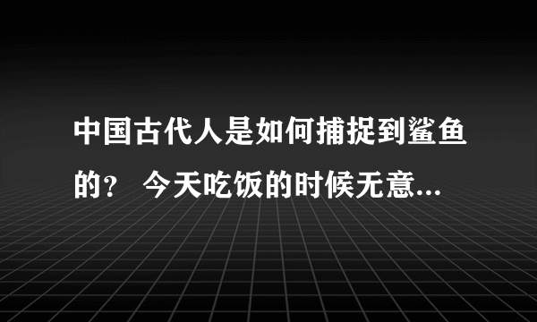 中国古代人是如何捕捉到鲨鱼的？ 今天吃饭的时候无意想起了一个视频看到情况。然后就想起了鱼翅。