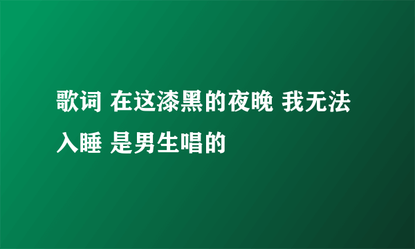 歌词 在这漆黑的夜晚 我无法入睡 是男生唱的