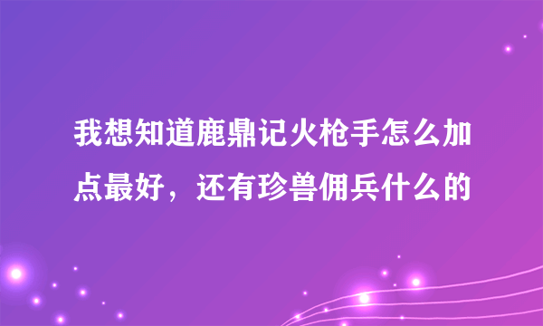 我想知道鹿鼎记火枪手怎么加点最好，还有珍兽佣兵什么的