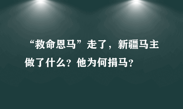 “救命恩马”走了，新疆马主做了什么？他为何捐马？