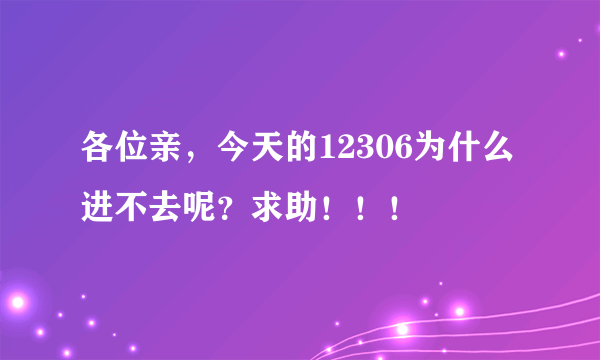 各位亲，今天的12306为什么进不去呢？求助！！！