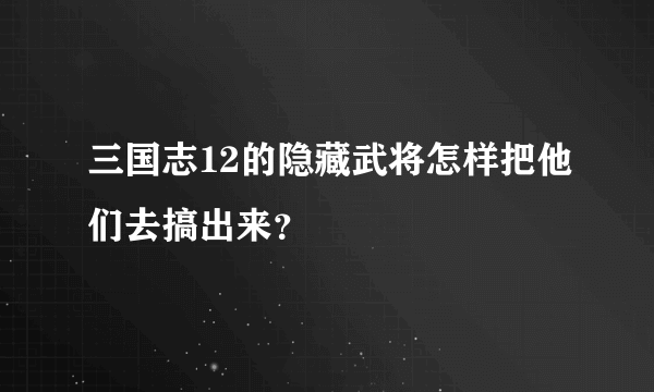 三国志12的隐藏武将怎样把他们去搞出来？