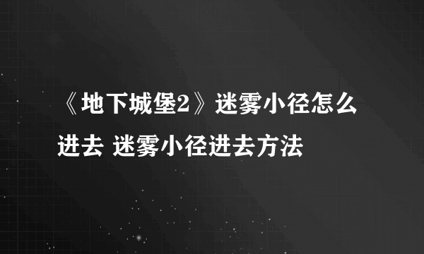 《地下城堡2》迷雾小径怎么进去 迷雾小径进去方法