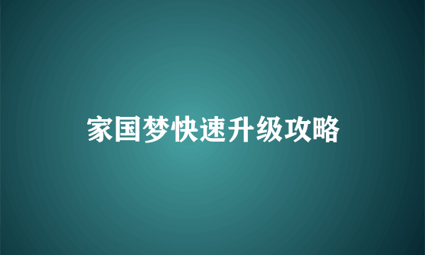 家国梦快速升级攻略