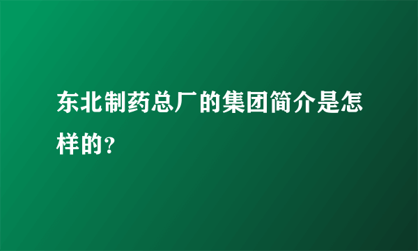 东北制药总厂的集团简介是怎样的？