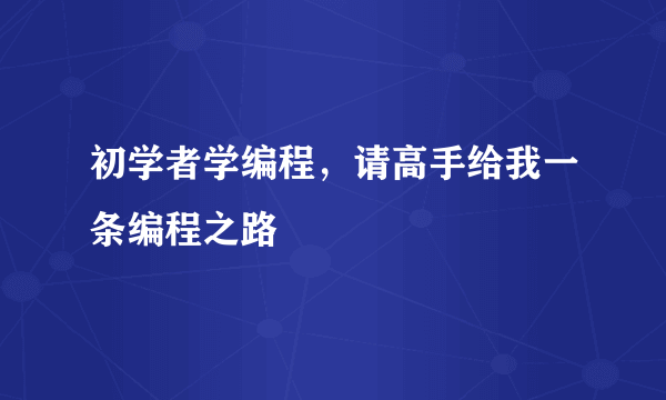 初学者学编程，请高手给我一条编程之路