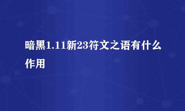 暗黑1.11新23符文之语有什么作用