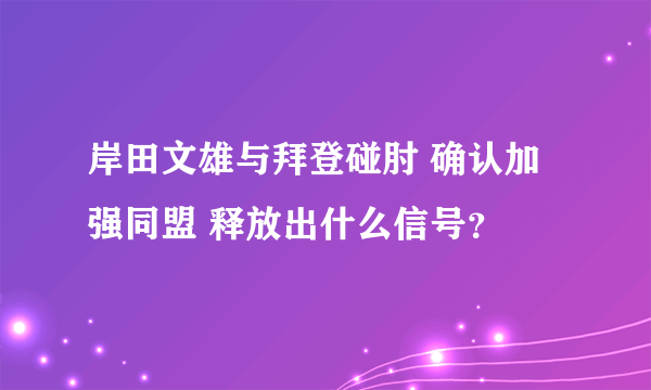 岸田文雄与拜登碰肘 确认加强同盟 释放出什么信号？