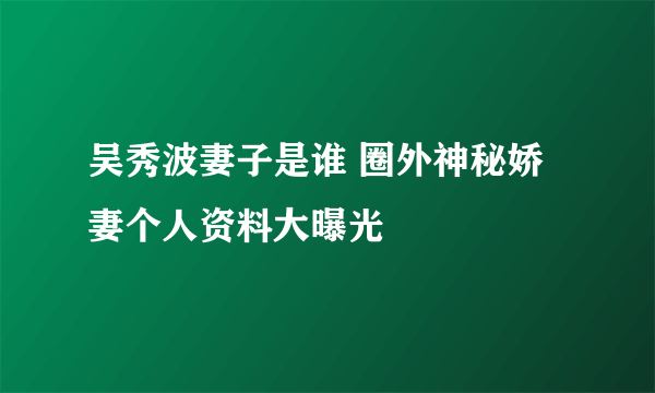 吴秀波妻子是谁 圈外神秘娇妻个人资料大曝光