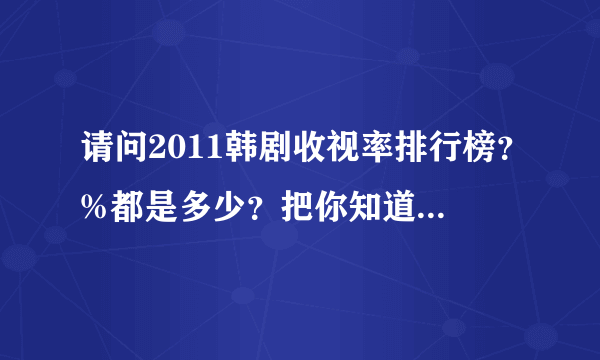 请问2011韩剧收视率排行榜？%都是多少？把你知道的写下来吧。我指的是在韩国。谢谢。