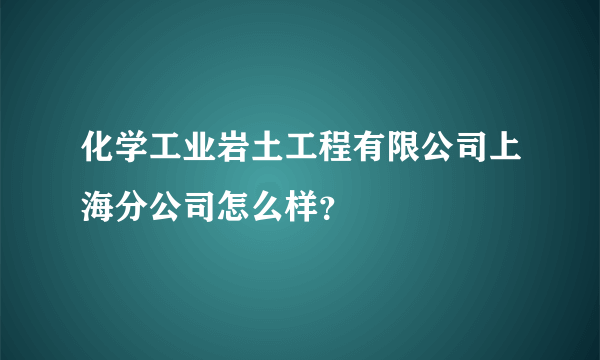 化学工业岩土工程有限公司上海分公司怎么样？