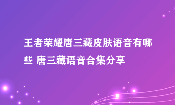 王者荣耀唐三藏皮肤语音有哪些 唐三藏语音合集分享