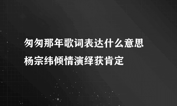 匆匆那年歌词表达什么意思 杨宗纬倾情演绎获肯定