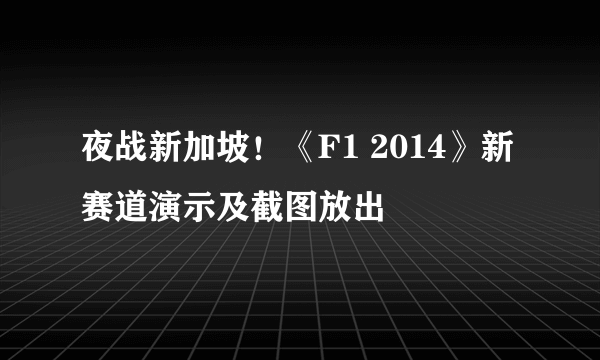 夜战新加坡！《F1 2014》新赛道演示及截图放出