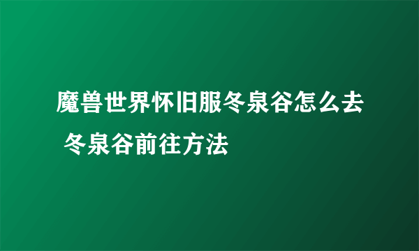 魔兽世界怀旧服冬泉谷怎么去 冬泉谷前往方法