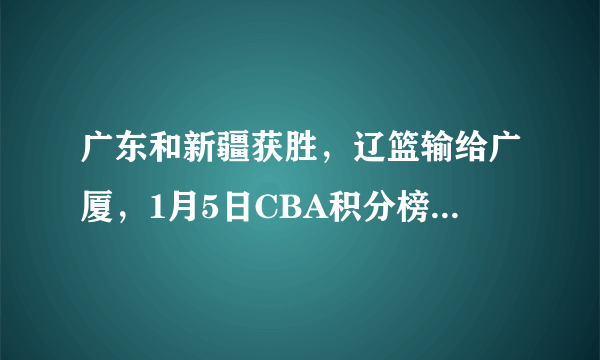 广东和新疆获胜，辽篮输给广厦，1月5日CBA积分榜有何变化？