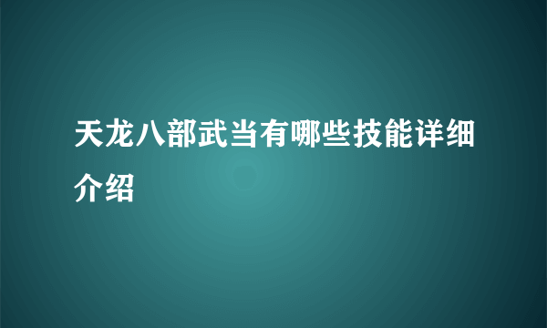 天龙八部武当有哪些技能详细介绍